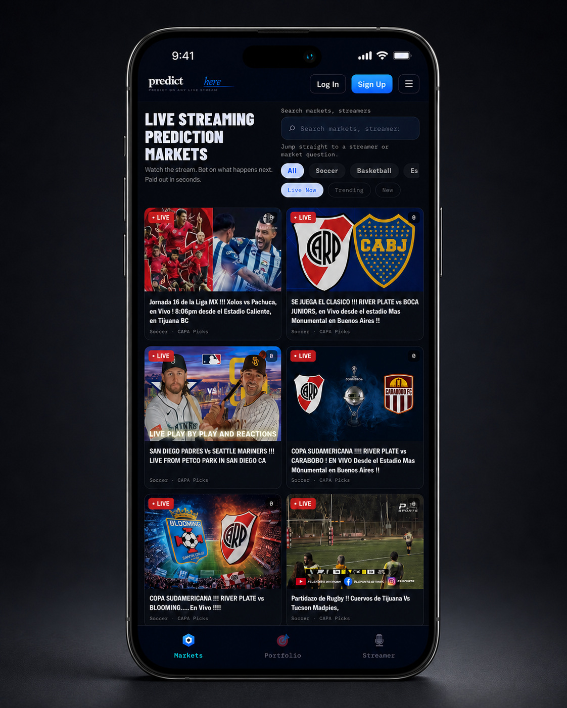 PredictHere marketplace — every live stream is its own Live Room